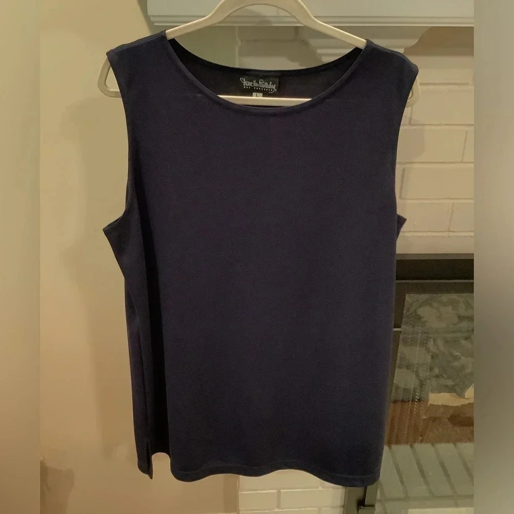 #57 Diane Von Furstenburg Simple Black Tunic Shell Sz Large